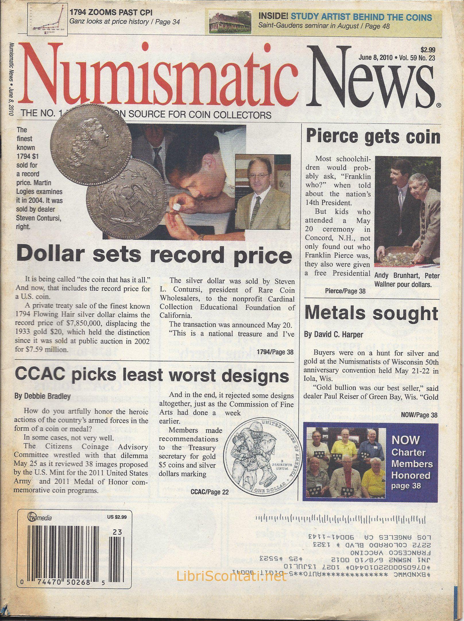 Numismatic News Magazine Vol. 59 N. 23, June 8, 2010. Rivista USA